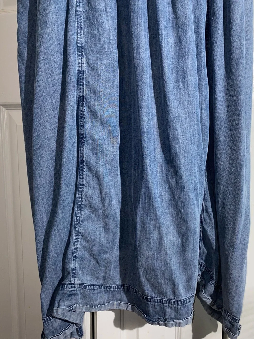 Easel Blue Denim Summer Boho Midi Dress Button M Puff Sleeve AA20 - Picture 7 of 10